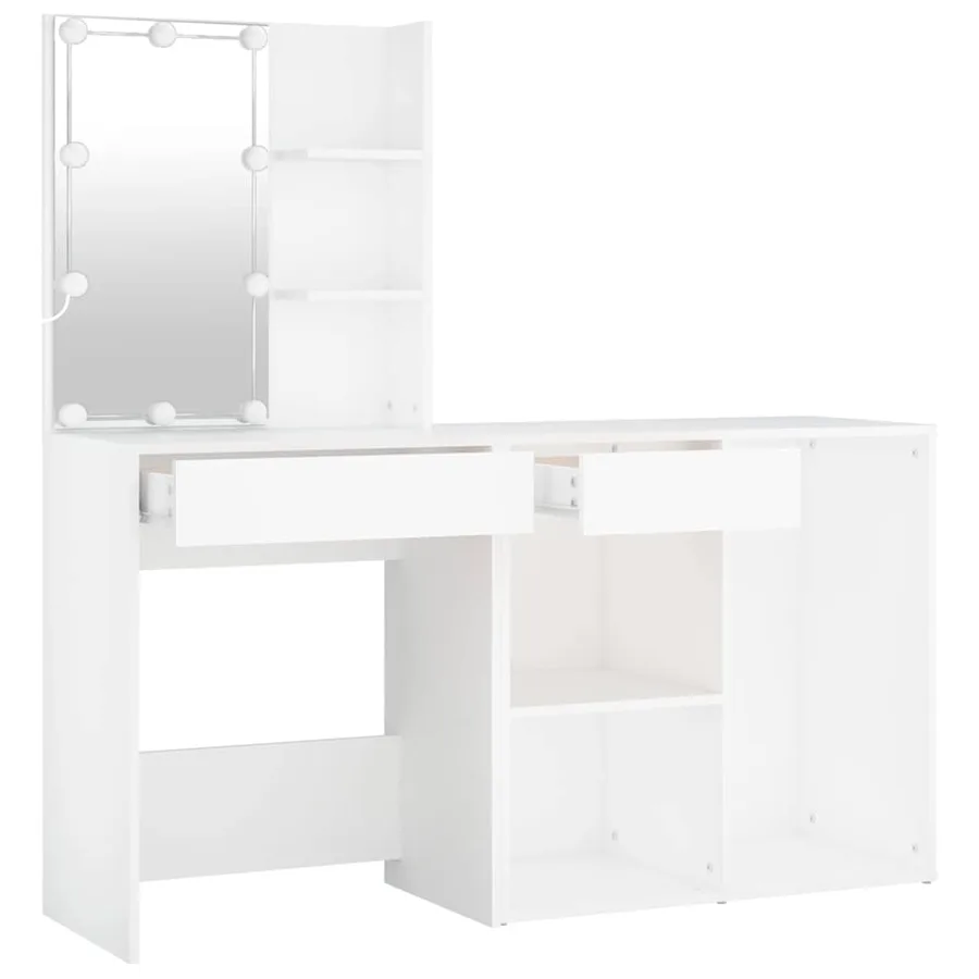 Coiffeuse à LED avec armoire Blanc Bois d'ingénierie - 6