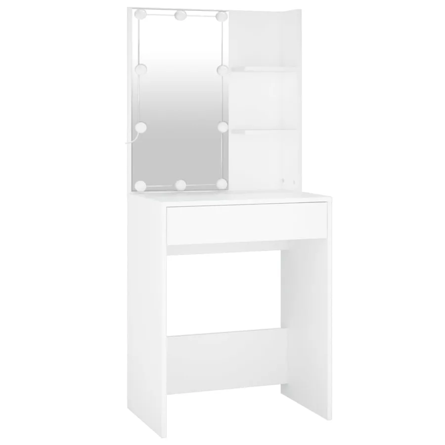 Coiffeuse à LED avec armoire Blanc Bois d'ingénierie - 8