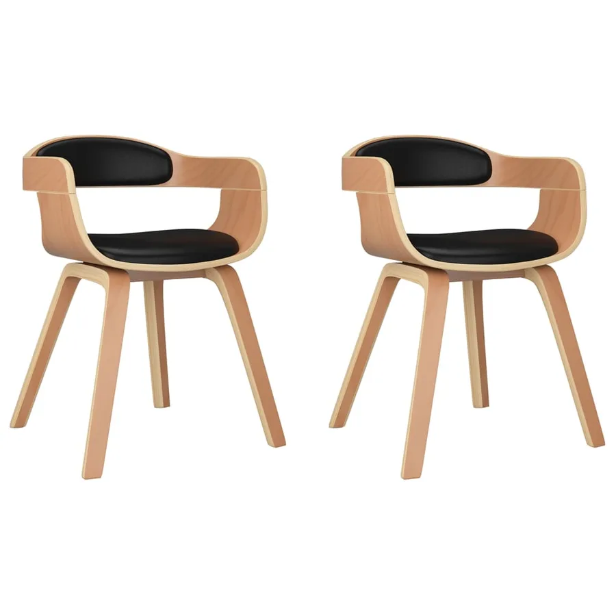 Chaises à manger lot de 2 noir bois courbé et similicuir - 2