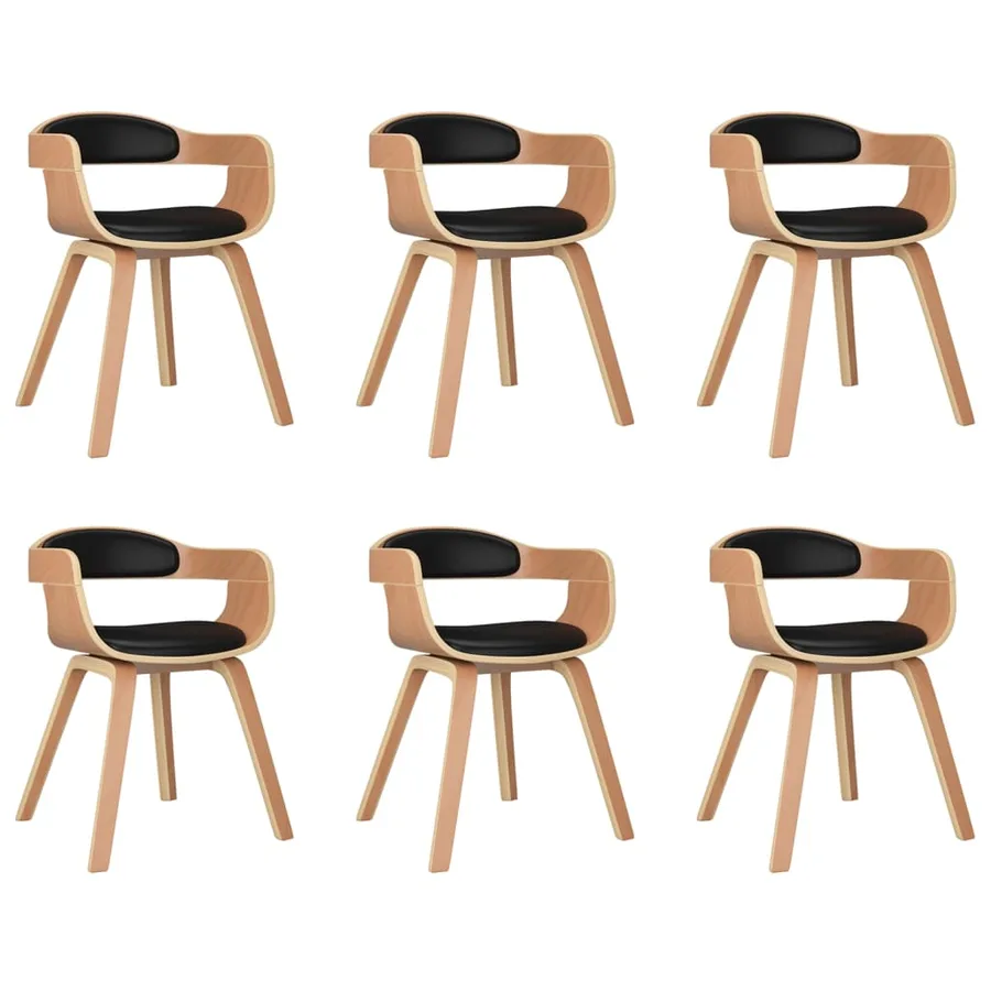 Chaises à manger lot de 6 noir bois courbé et similicuir - 2
