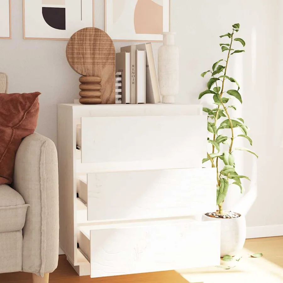 Buffet Blanc 60x34x75 cm Bois massif de pin - 3