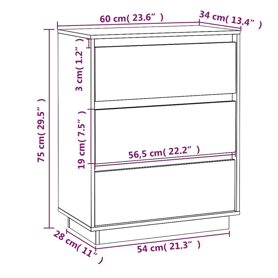 Buffet Blanc 60x34x75 cm Bois massif de pin - 9