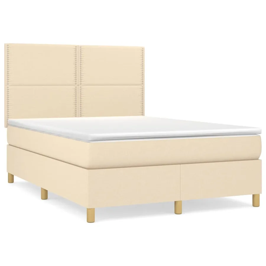 Sommier à lattes de lit avec matelas Crème 140x190 cm Tissu - 2