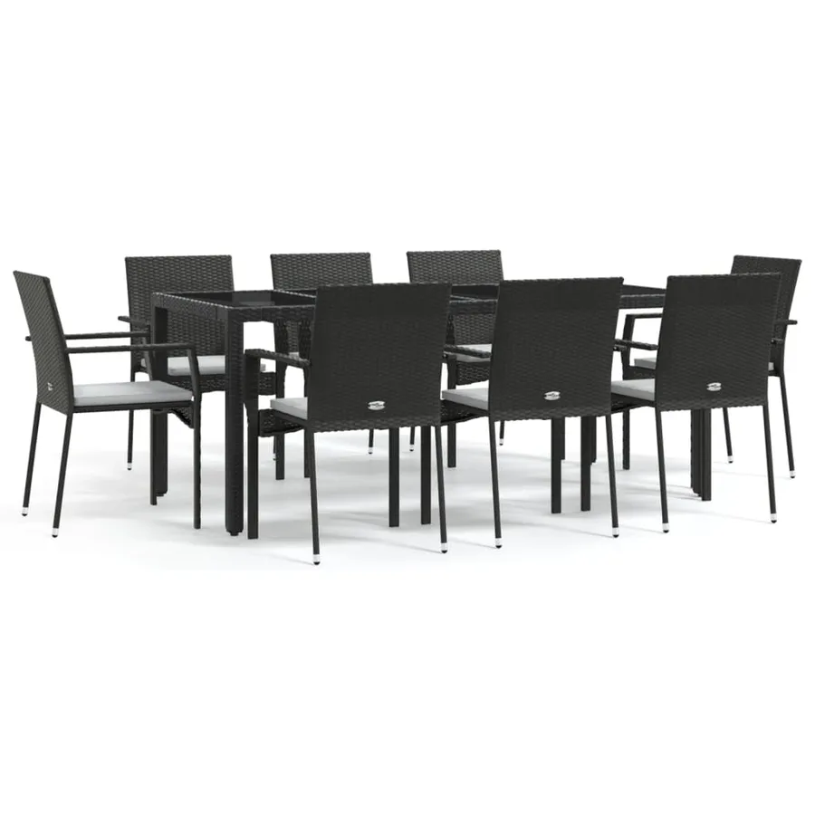 Ensemble à manger jardin 9pcs et coussins noir résine tressée - 2