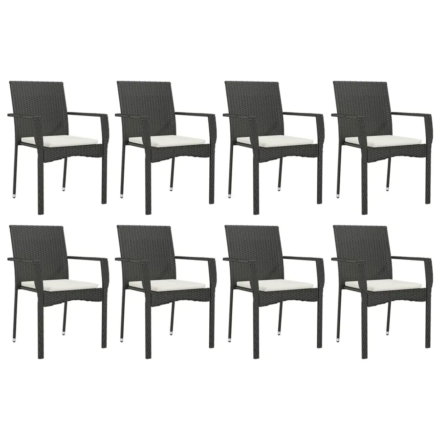 Ensemble à manger jardin 9pcs et coussins noir résine tressée - 4