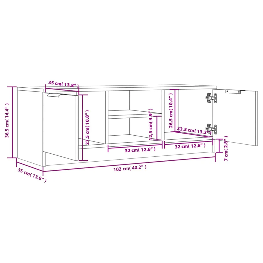 Meuble TV Sonoma gris 102x35x36,5 cm Bois d'ingénierie - 8