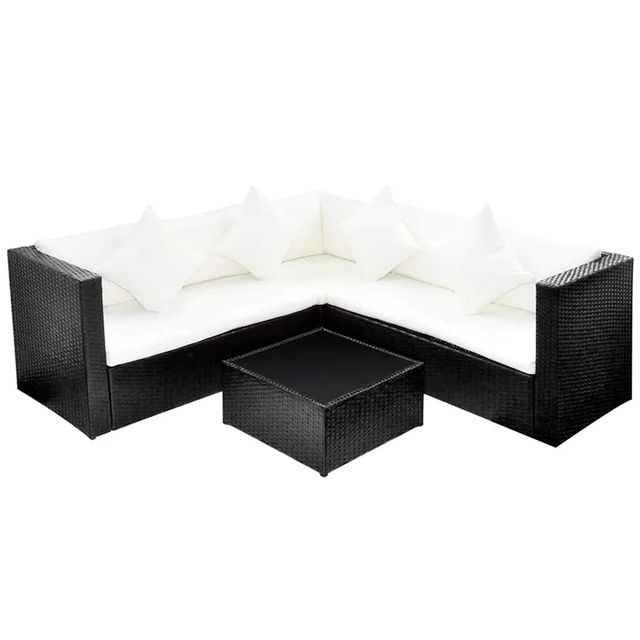 Salon de jardin 4 pcs avec coussins Résine tressée Noir - 2