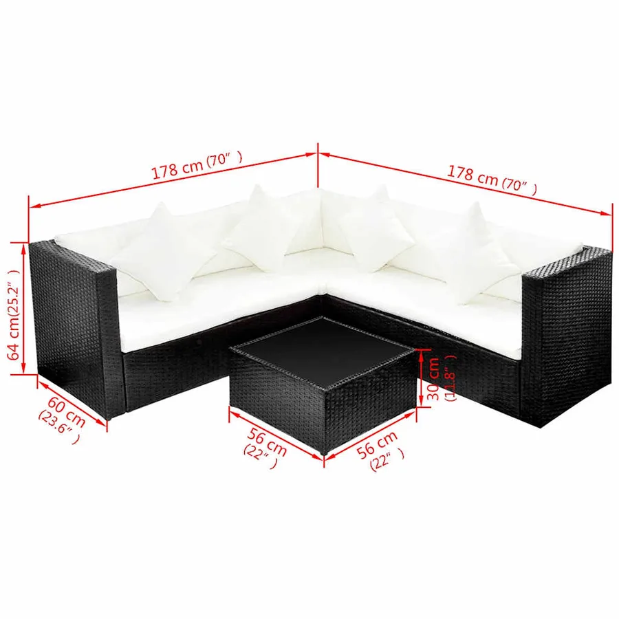 Salon de jardin 4 pcs avec coussins Résine tressée Noir - 4