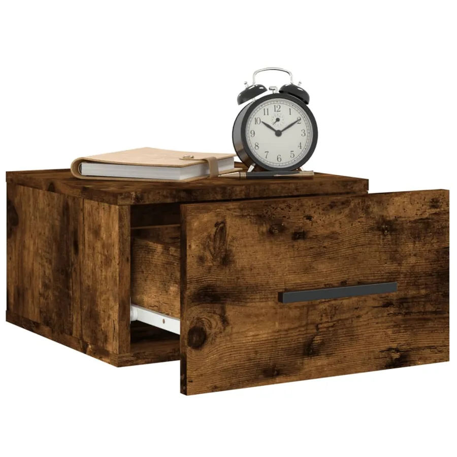 Table de chevet murale chêne fumé 35x35x20 cm - 4