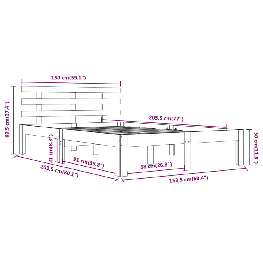 Cadre de lit sans matelas bois massif 150x200 cm - 8
