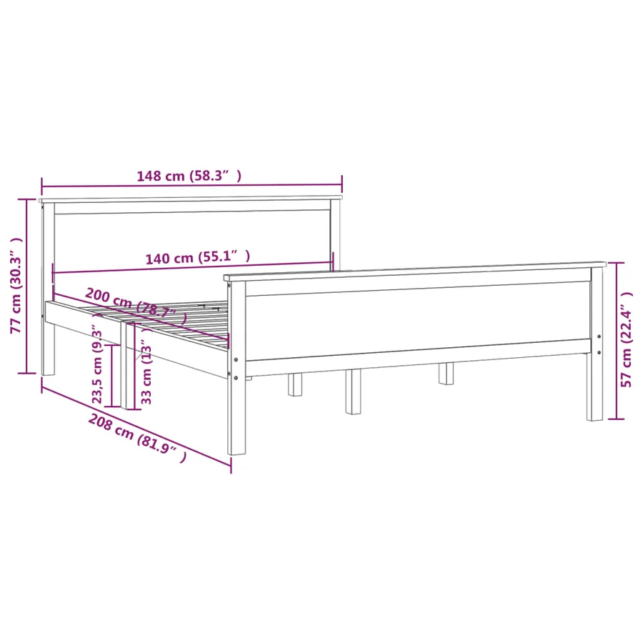 Cadre de lit sans matelas bois massif de pin 140x200 cm - 7