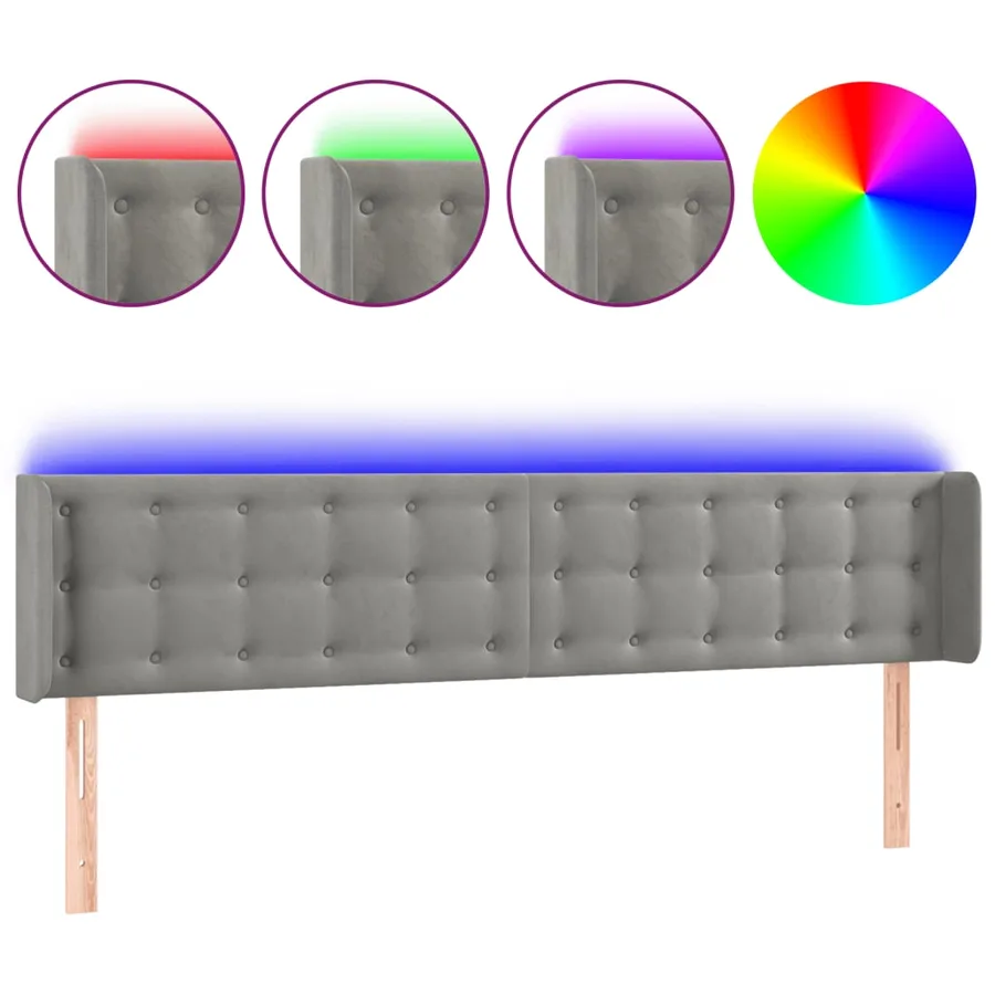 Tête de lit à LED Gris clair 203x16x78/88 cm Velours - 2