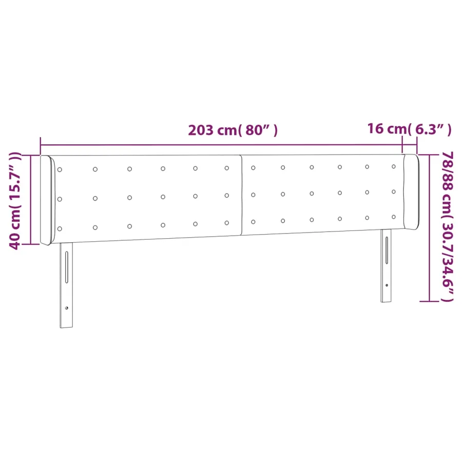 Tête de lit à LED Gris clair 203x16x78/88 cm Velours - 6