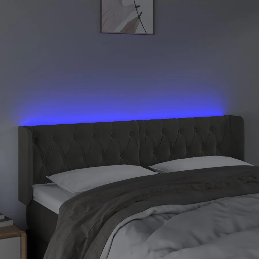 Tête de lit à LED Gris foncé 163x16x78/88 cm Velours - 4