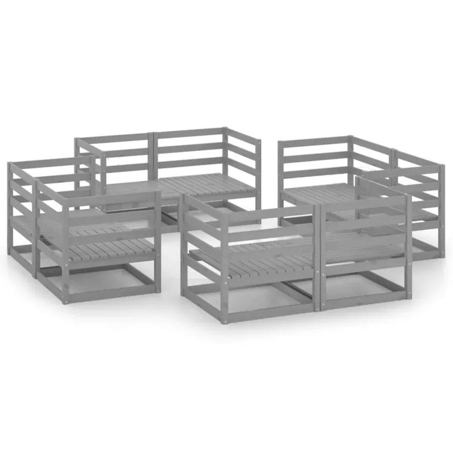 Salon de jardin 8 pcs Gris Bois de pin massif - 2