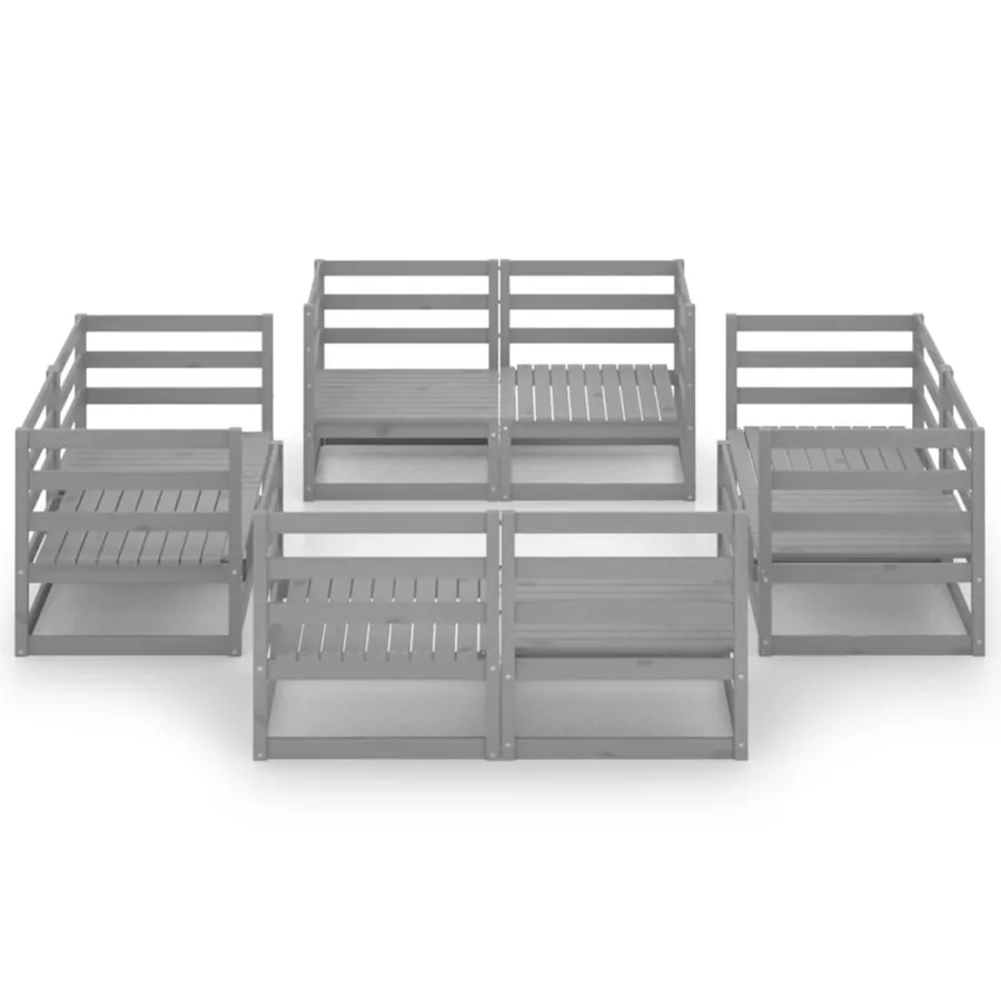 Salon de jardin 8 pcs Gris Bois de pin massif - 3