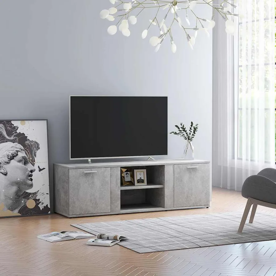 Meuble TV Gris béton 120x34x37 cm Bois d’ingénierie - 4