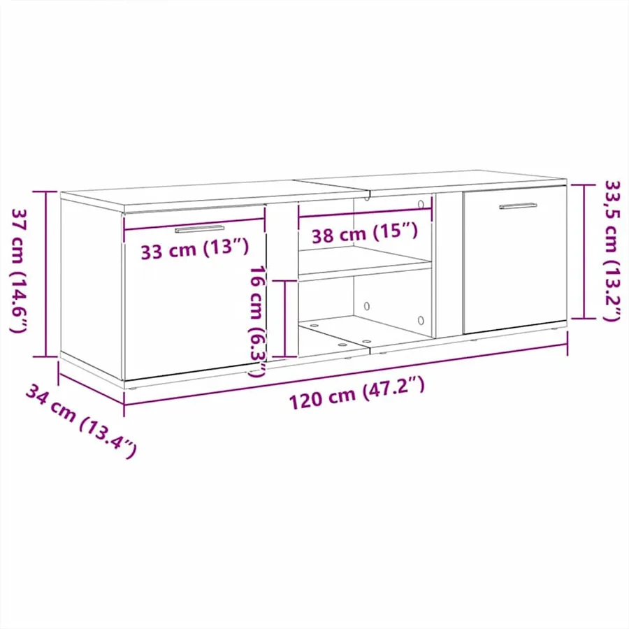Meuble TV Gris béton 120x34x37 cm Bois d’ingénierie - 9