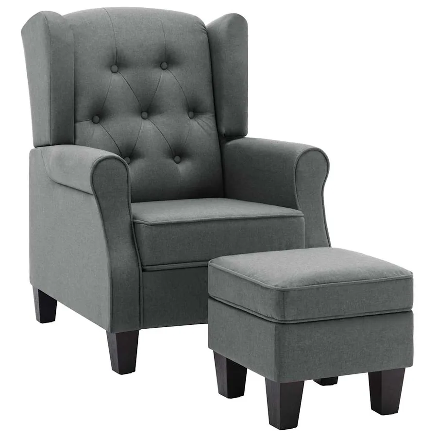 Fauteuil avec repose-pied Gris clair Tissu - 2