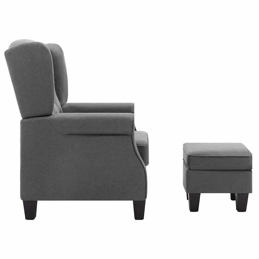 Fauteuil avec repose-pied Gris clair Tissu - 4