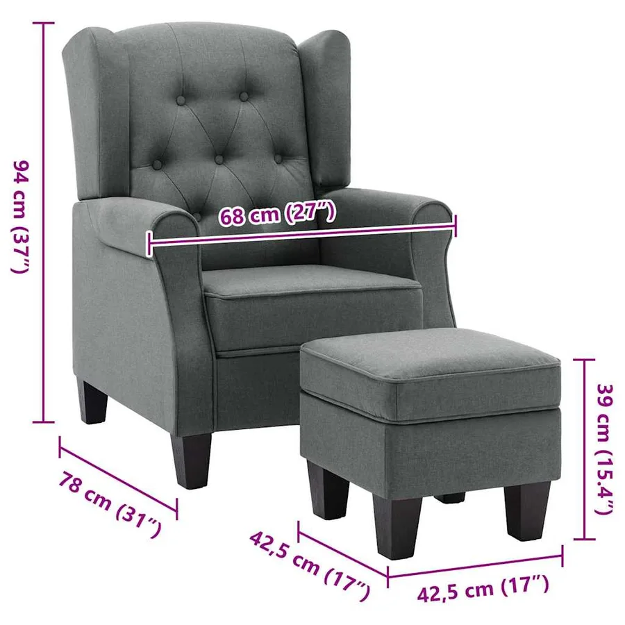 Fauteuil avec repose-pied Gris clair Tissu - 8