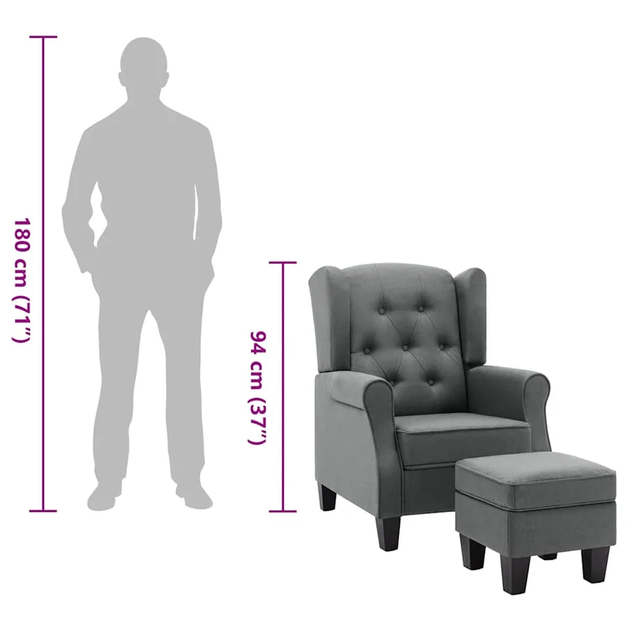 Fauteuil avec repose-pied Gris clair Tissu - 9