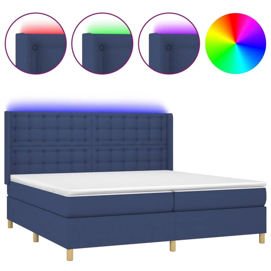 Sommier à lattes de lit matelas et LED Bleu 200x200 cm Tissu - 2