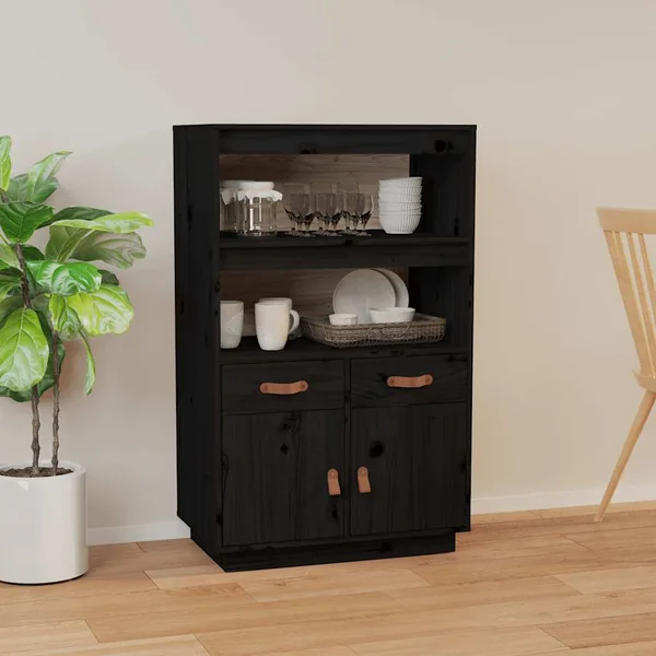 Buffet haut Noir 67x40x108,5 cm Bois massif de pin