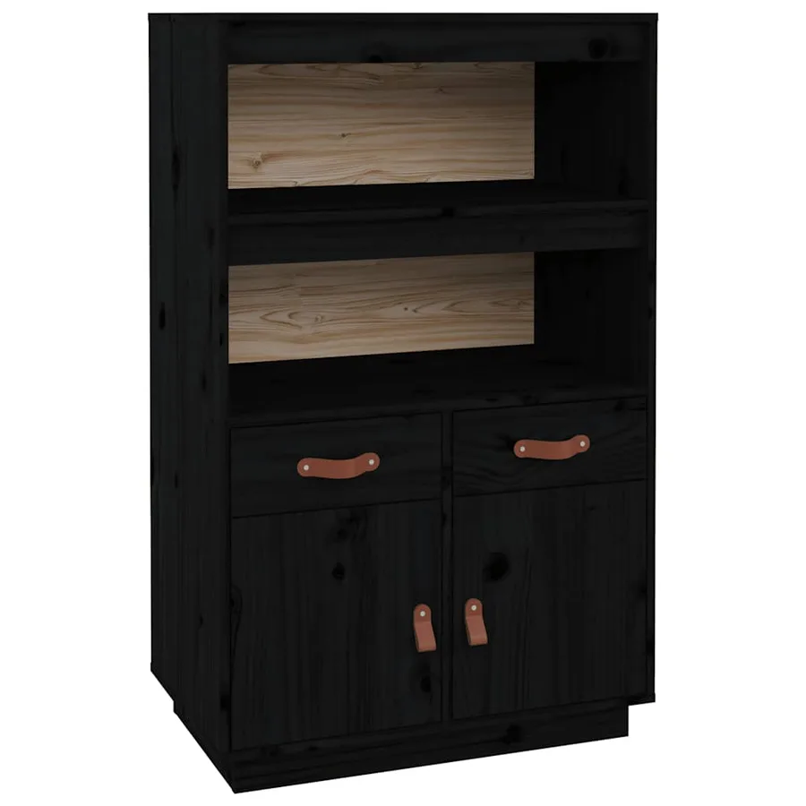 Buffet haut Noir 67x40x108,5 cm Bois massif de pin - 2