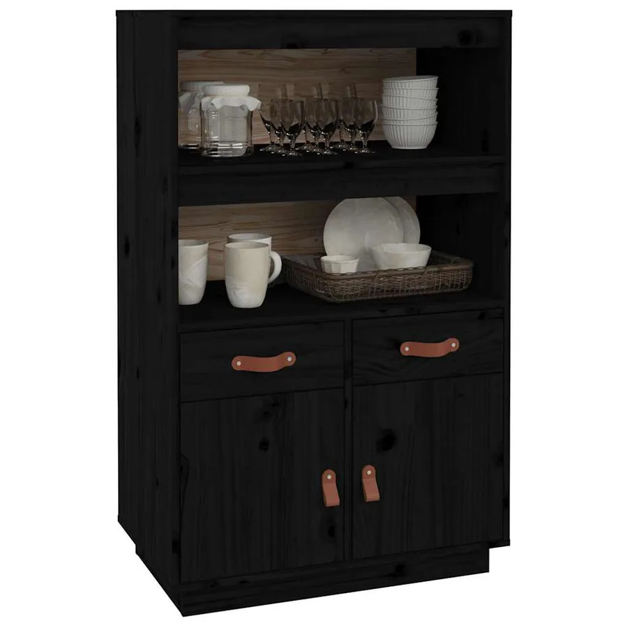 Buffet haut Noir 67x40x108,5 cm Bois massif de pin - 4