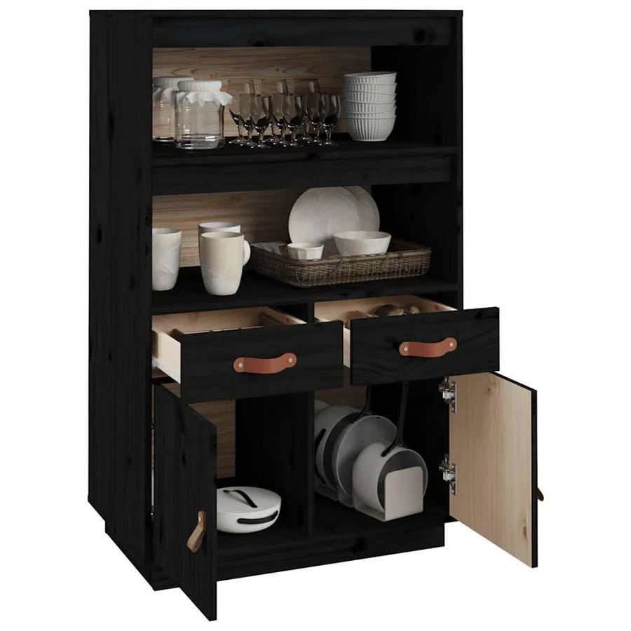 Buffet haut Noir 67x40x108,5 cm Bois massif de pin - 5