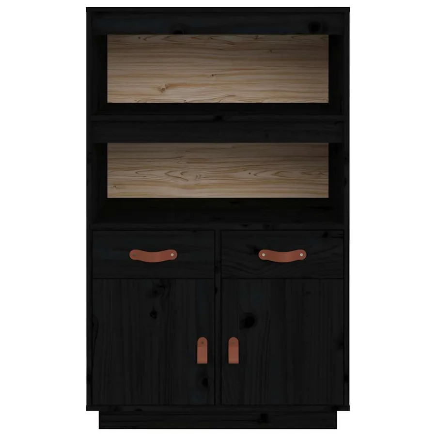 Buffet haut Noir 67x40x108,5 cm Bois massif de pin - 6