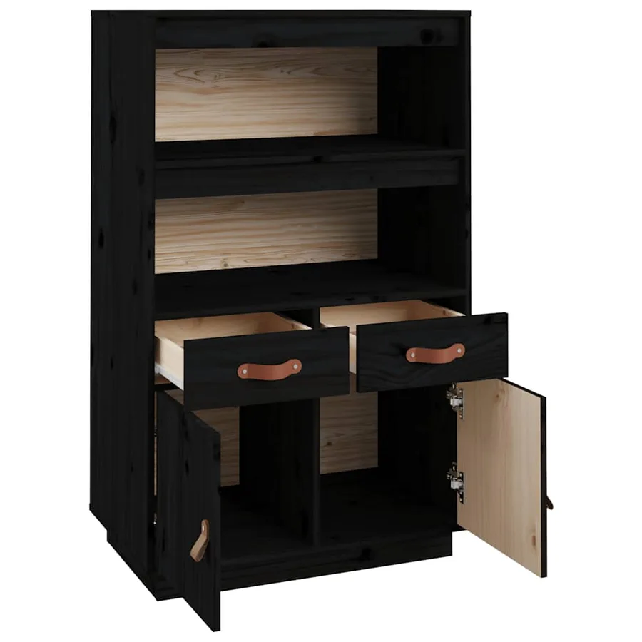 Buffet haut Noir 67x40x108,5 cm Bois massif de pin - 7