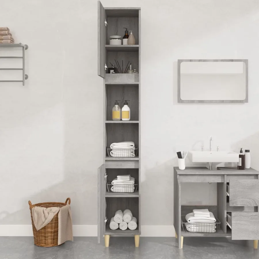 Armoire de bain sonoma gris 30x30x190 cm bois d'ingénierie - 3