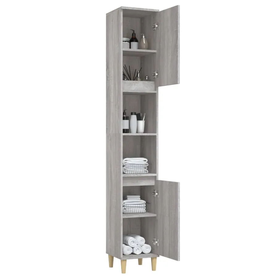 Armoire de bain sonoma gris 30x30x190 cm bois d'ingénierie - 5
