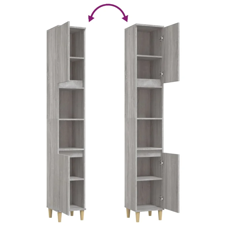 Armoire de bain sonoma gris 30x30x190 cm bois d'ingénierie - 9