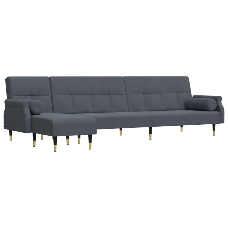 Canapé-lit en forme de L gris 271x140x70 cm velours - 2