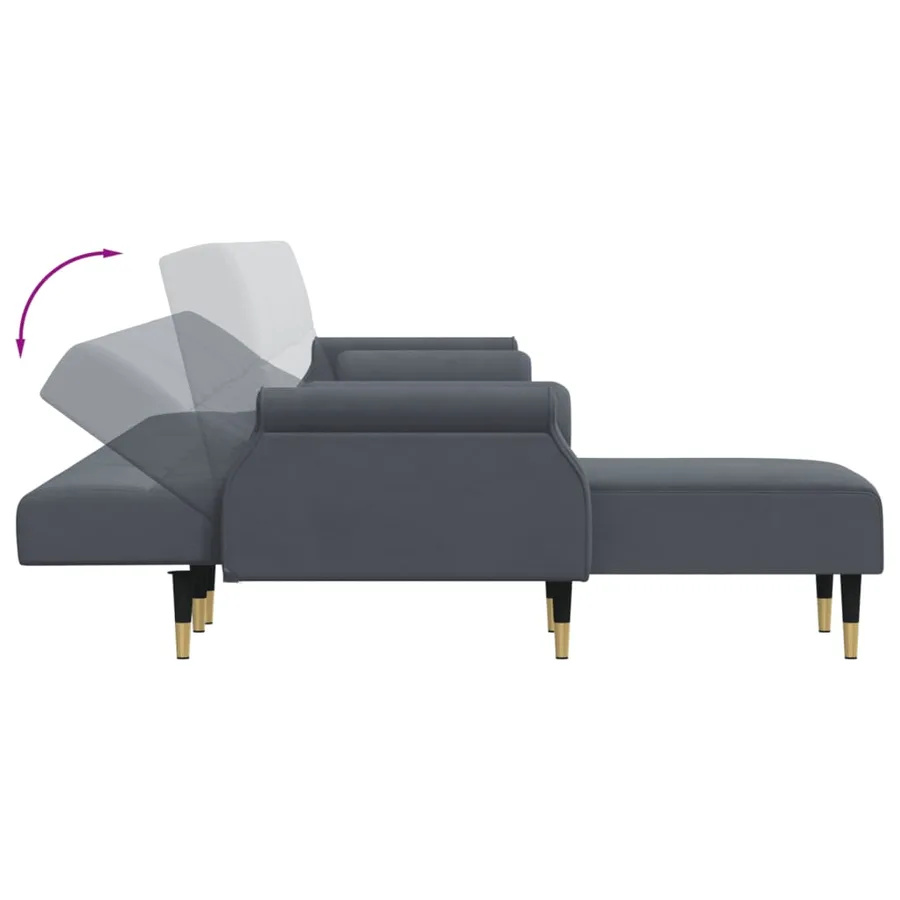 Canapé-lit en forme de L gris 271x140x70 cm velours - 6