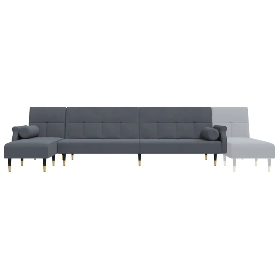 Canapé-lit en forme de L gris 271x140x70 cm velours - 7