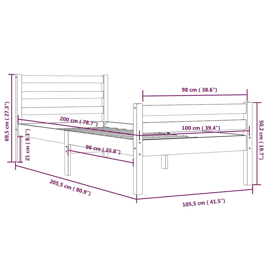Cadre de lit sans matelas blanc bois massif 100x200 cm - 10