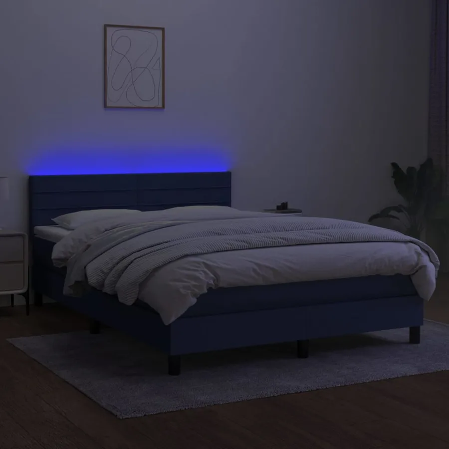 Sommier à lattes de lit avec matelas LED Bleu 140x190 cm Tissu - 4