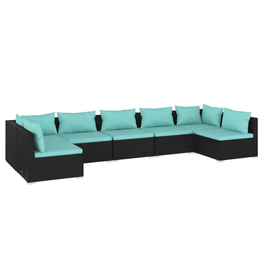 Salon de jardin 7 pcs avec coussins Résine tressée Noir - 2