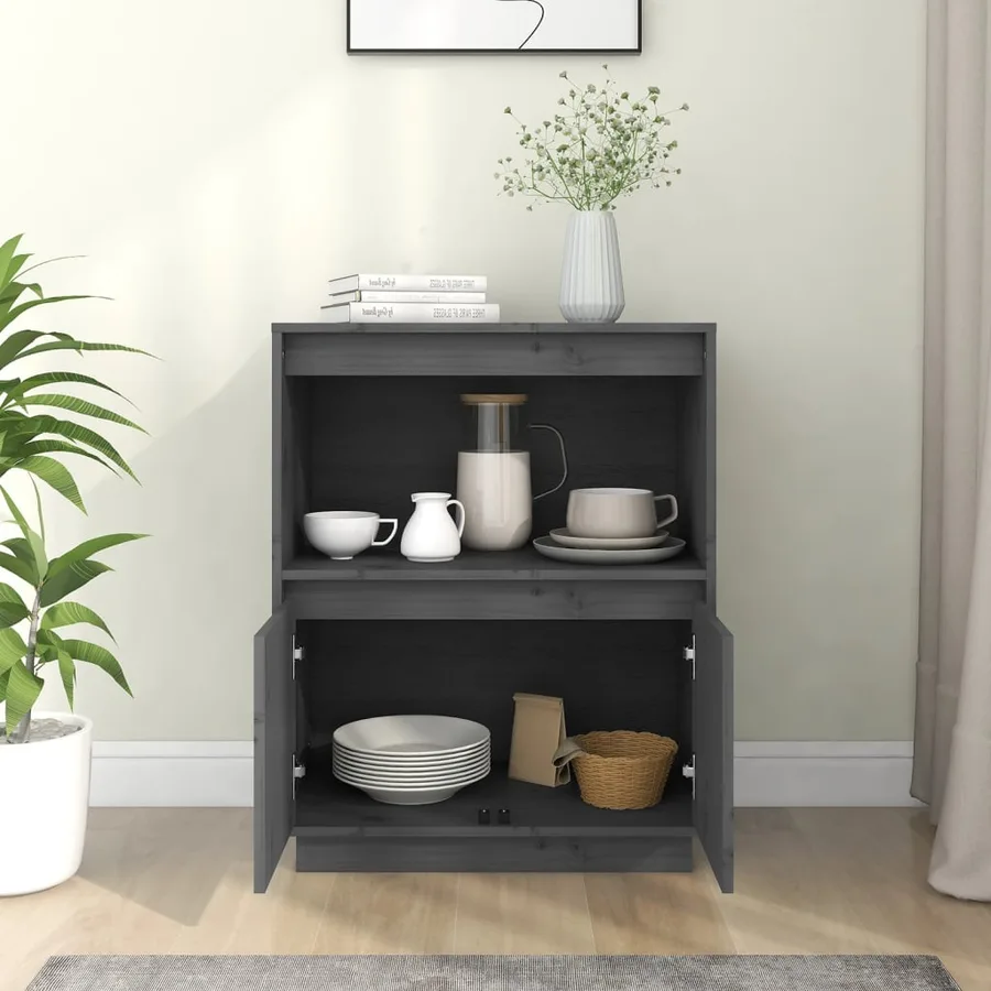 Buffet Gris 60x34x75 cm Bois massif de pin - 3