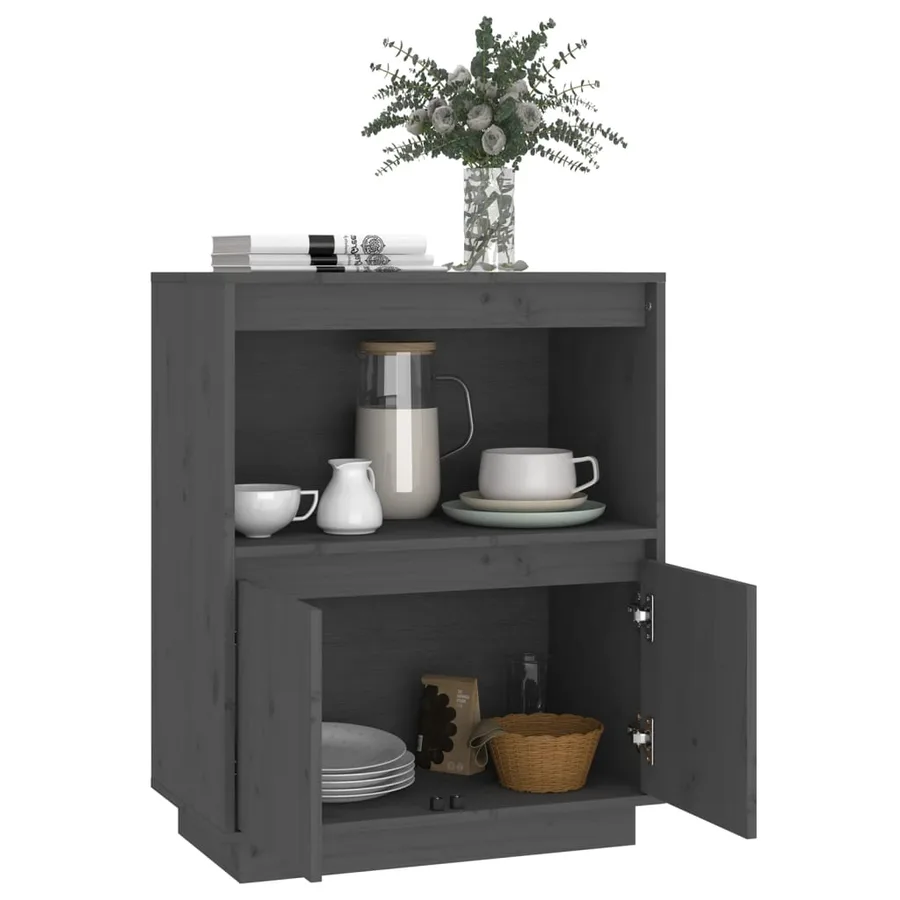 Buffet Gris 60x34x75 cm Bois massif de pin - 4