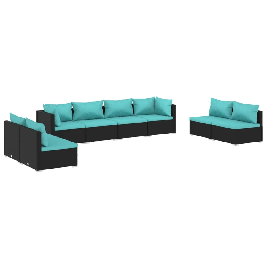 Salon de jardin 8 pcs avec coussins Résine tressée Noir - 2
