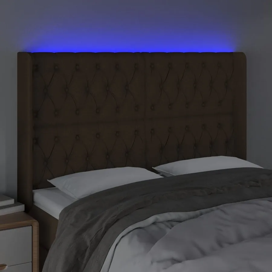 Tête de lit à LED Marron foncé 147x16x118/128 cm Tissu - 4