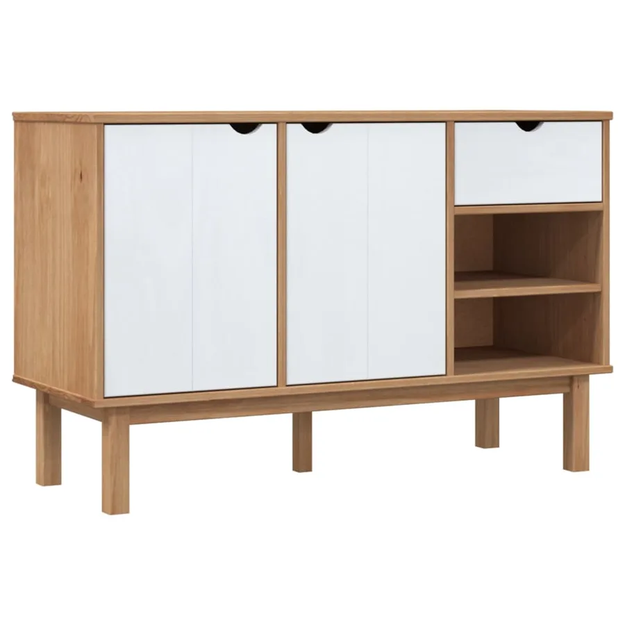 Buffet OTTA Marron et blanc 114x43x73,5 cm Bois massif pin - 2