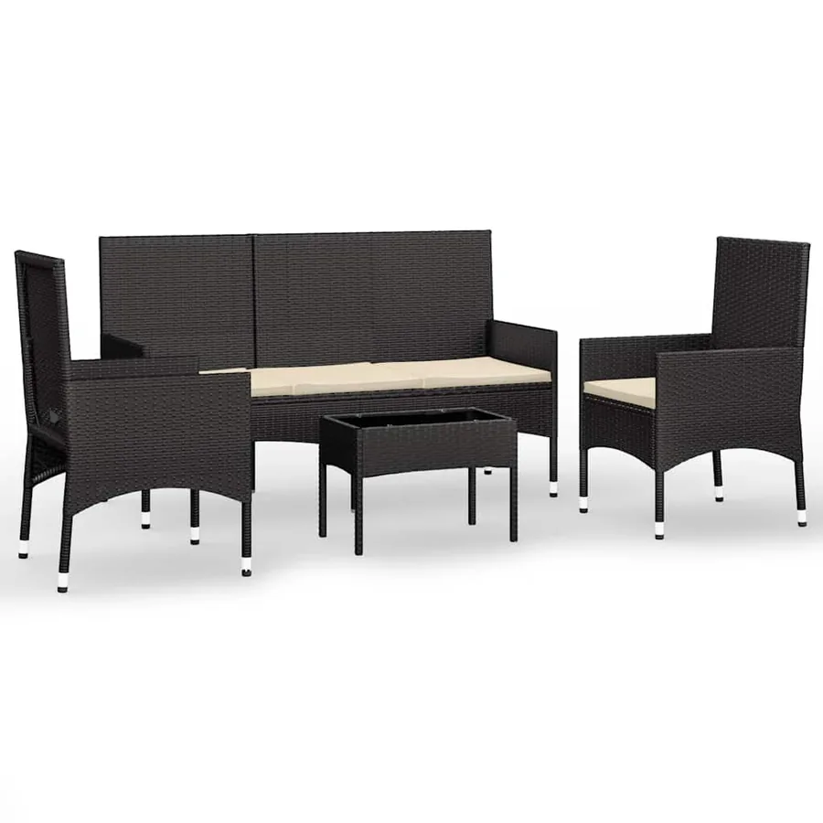 Salon de jardin 4 pcs avec coussins Noir Résine tressée - 2
