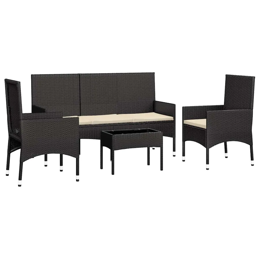 Salon de jardin 4 pcs avec coussins Noir Résine tressée - 3