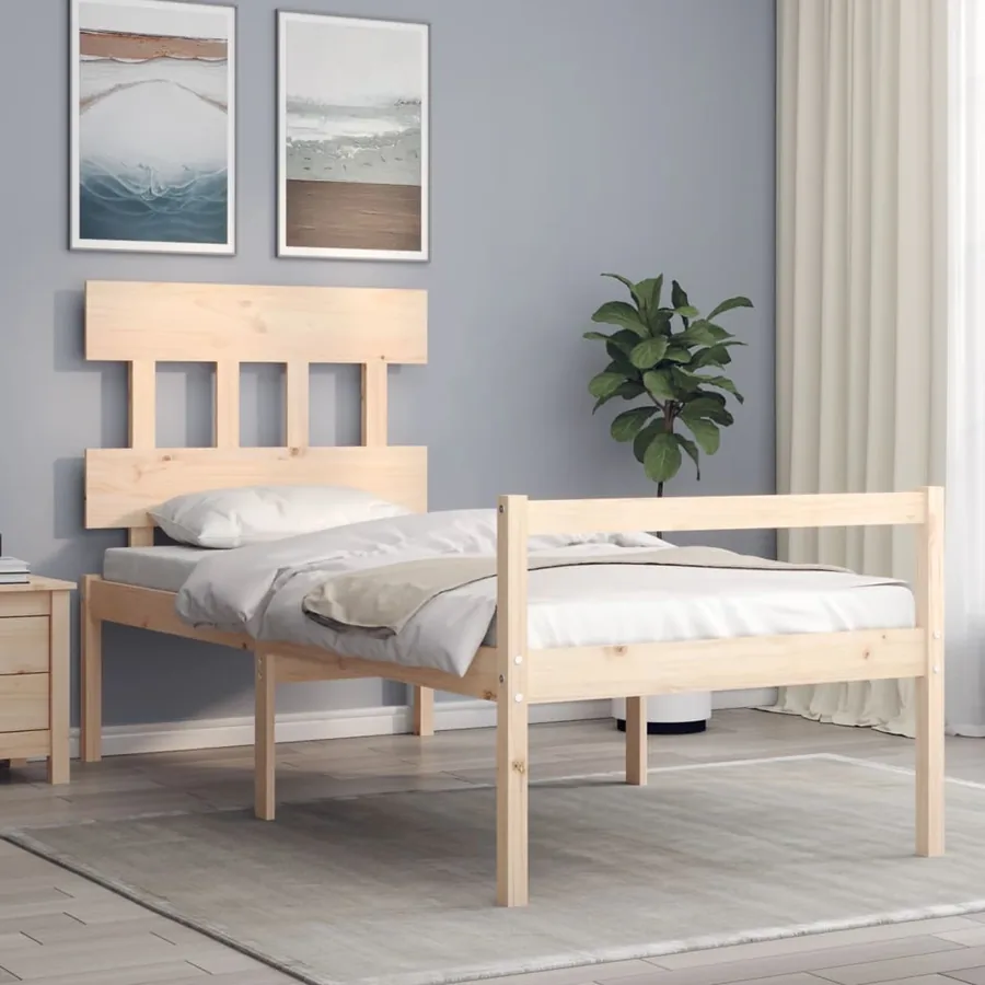 Lit pour personne âgée et tête de lit 90x200 cm bois massif